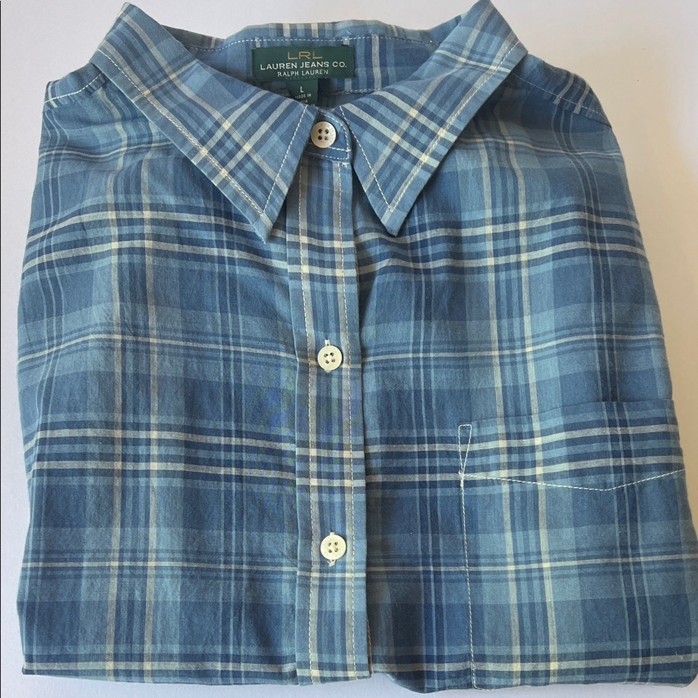 Lauren Ralph Lauren Blue Checkered Shirt Cotton L new